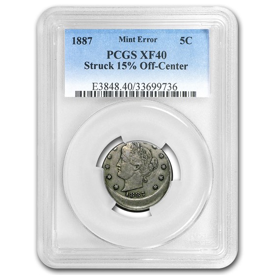 1887 Liberty Head V Nickel XF-40 PCGS (Struck 15% Off-Center) 1887 Liberty Head V Nickel XF-40 PCGS (Struck 15% Off-Center)